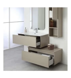 Mobili Bagno|Mobile bagno sospeso "pastello" tortora con cassetti, 90x47x35 cm