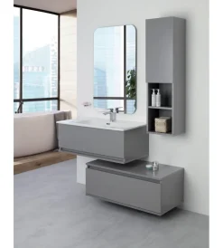 Outlet Mobile bagno sospeso "pastello" grigio con cassetti, 90x47x35 cm Mobili Bagno