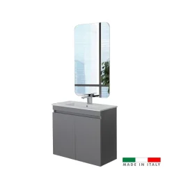 Mobili Bagno- Mobile bagno sospeso "pastello" grigio con 2 ante, 80x37x69 cm