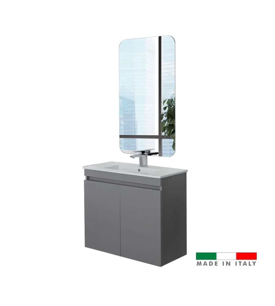 Mobili Bagno- Mobile bagno sospeso "pastello" grigio con 2 ante, 80x37x69 cm