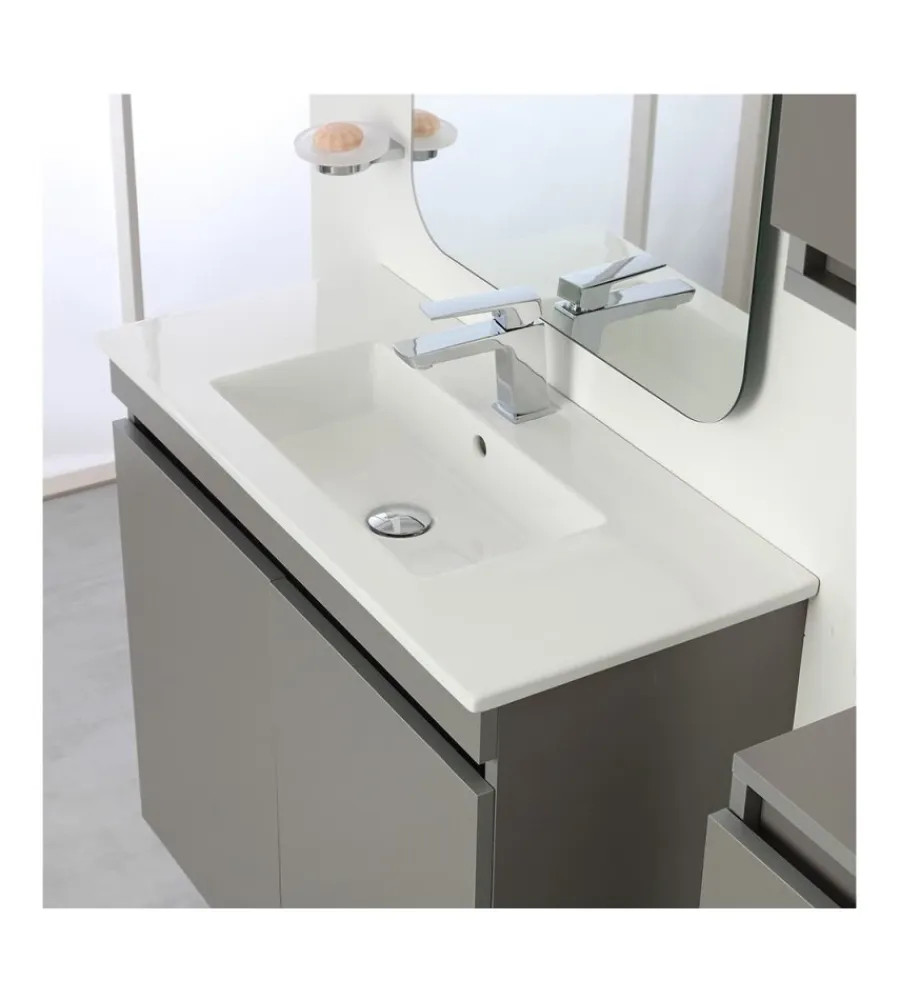 Mobili Bagno- Mobile bagno sospeso "pastello" grigio con 2 ante, 80x37x69 cm