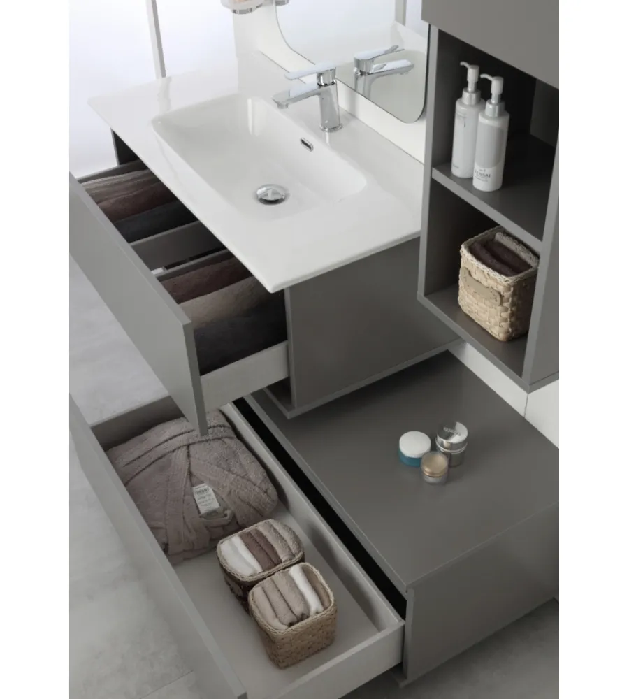 Mobili Bagno- Mobile bagno sospeso "pastello" grigio con 2 ante, 80x37x69 cm
