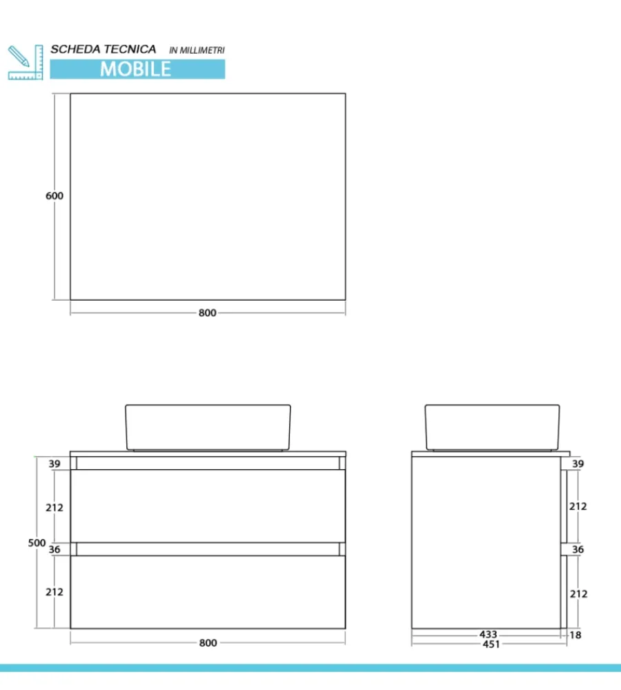 Mobili Bagno- Mobile bagno sospeso "revital" noce, 80x46x51 cm