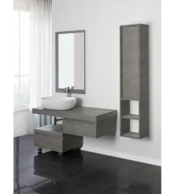 Mobili Bagno- Mobile bagno sospeso "shelf"cemento con cassetti, 120x50x8 cm