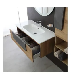 New Mobile bagno sospeso "urban" con specchio e cassetti, 100x47x38 cm Mobili Bagno