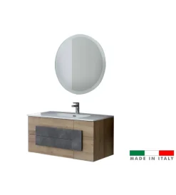 Mobili Bagno|Mobile bagno sospeso "urban" con specchio e cassetti, 100x47x49 cm