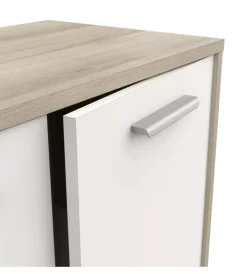 Credenze E Buffet- Mobile bianco e quercia con 2 ante e  4 cassetti, 113x84x36 cm