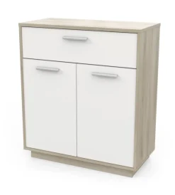 Sale Mobile bianco e quercia con 2 ante e 1 cassetto, 78x36x84 cm Credenze E Buffet