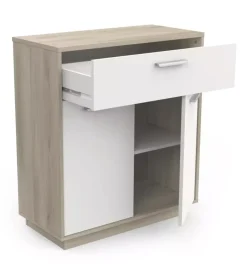 Sale Mobile bianco e quercia con 2 ante e  1 cassetto, 78x36x84 cm Credenze E Buffet