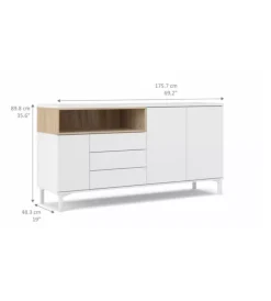 Credenze E Buffet|Mobile buffet bianco 3 ante e 3 cassetti, 176x90x48 cm