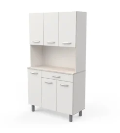 Cucina|Mobile buffet con 6 ante e 1 cassetto bianco e acacia, 101x42,3x185,3 cm