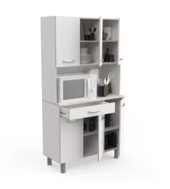 Cucina|Mobile buffet con 6 ante e 1 cassetto bianco e acacia, 101x42,3x185,3 cm