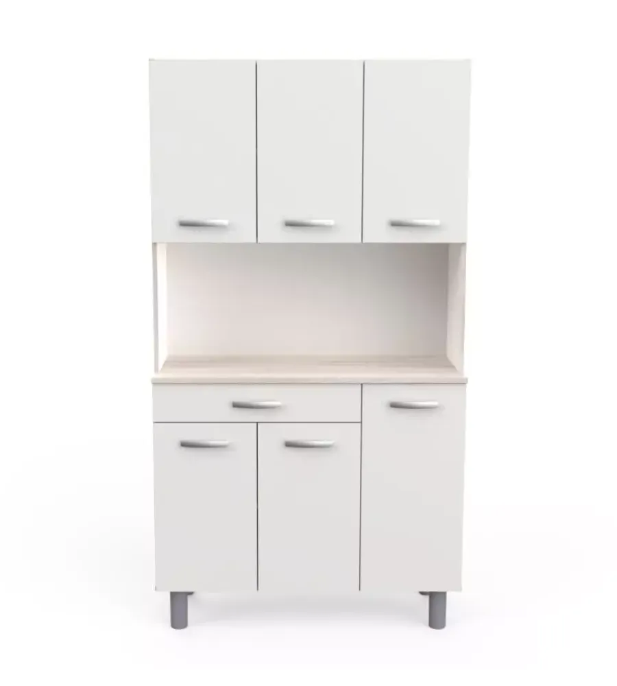 Cucina|Mobile buffet con 6 ante e 1 cassetto bianco e acacia, 101x42,3x185,3 cm