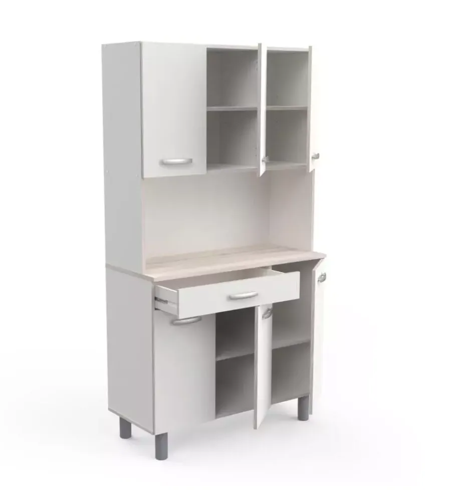 Cucina|Mobile buffet con 6 ante e 1 cassetto bianco e acacia, 101x42,3x185,3 cm