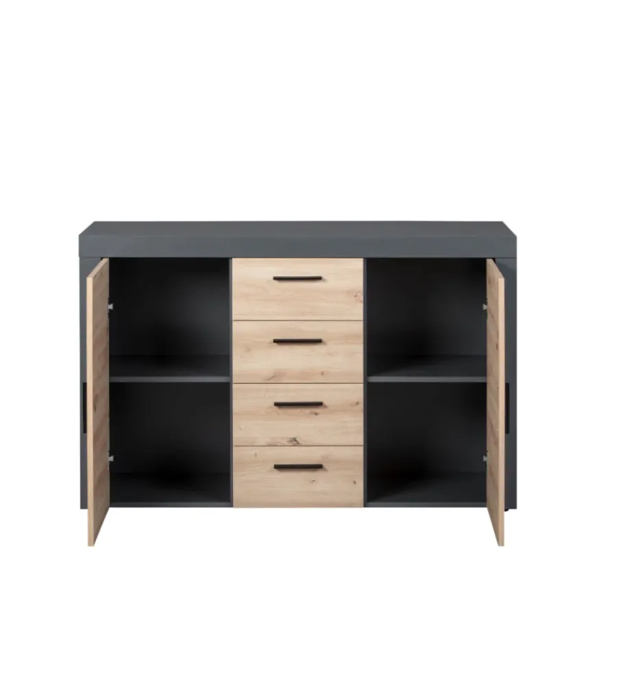 Mobile buffet grigio e quercia, 134x40x86 cm Credenze E Buffet