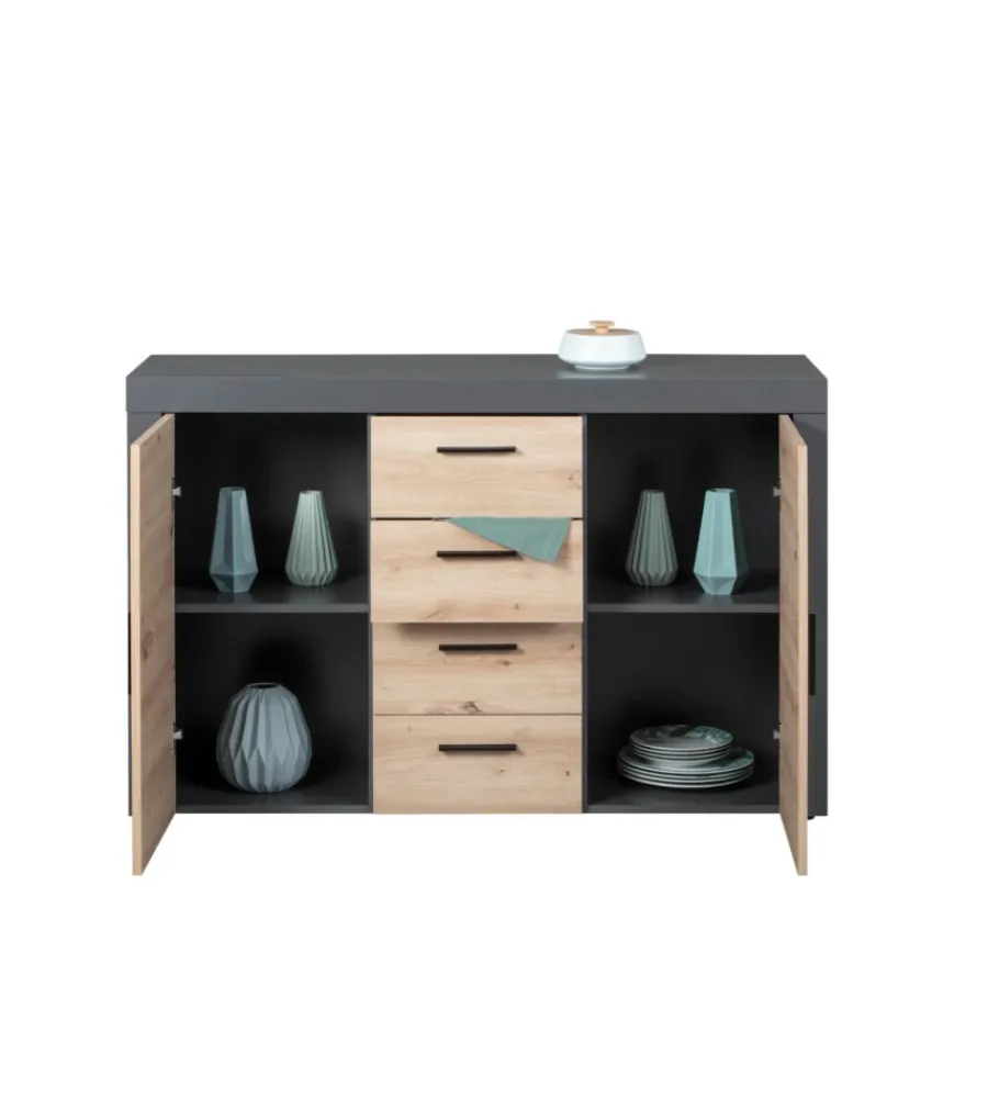 Mobile buffet grigio e quercia, 134x40x86 cm Credenze E Buffet