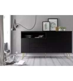 Hot Mobile buffet nero 3 ante e 3 cassetti, 176x90x48 cm Credenze E Buffet