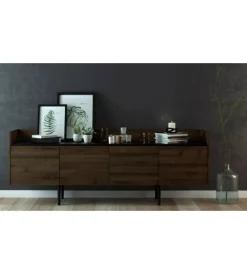 New Mobile contenitore 3 ante e 2 cassetti legno scuro, 195x73x40 cm Credenze E Buffet
