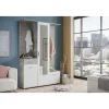 BellaHome Mobili Da Ingresso|Mobile da ingresso "barcellona" con specchio, cassetti e appendiabiti bianco e cemento, 133x33x197 cm