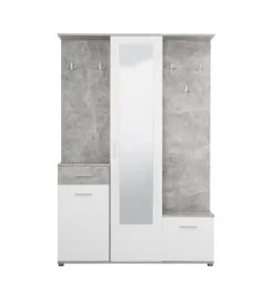 BellaHome Mobili Da Ingresso|Mobile da ingresso "barcellona" con specchio, cassetti e appendiabiti bianco e cemento, 133x33x197 cm