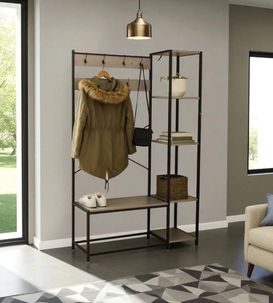 BellaHome Mobili Da Ingresso|Mobile da ingresso "industrial" grigio 110x40x180 cm