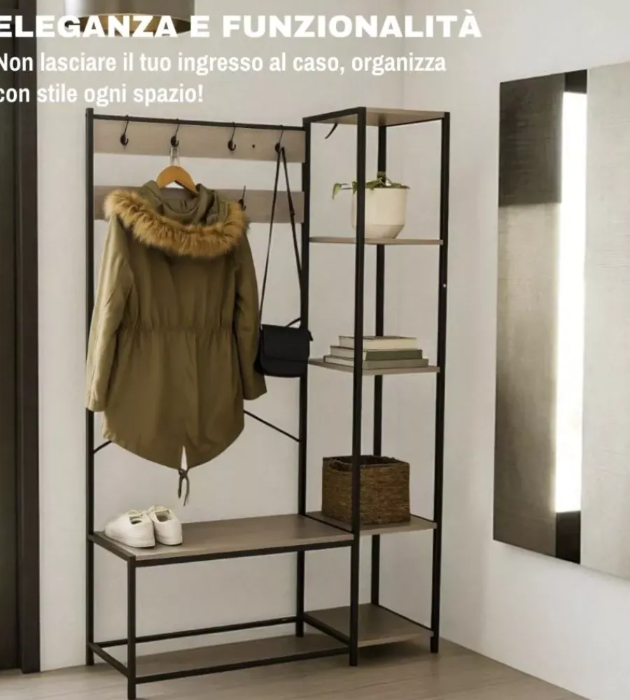 BellaHome Mobili Da Ingresso|Mobile da ingresso "industrial" grigio 110x40x180 cm