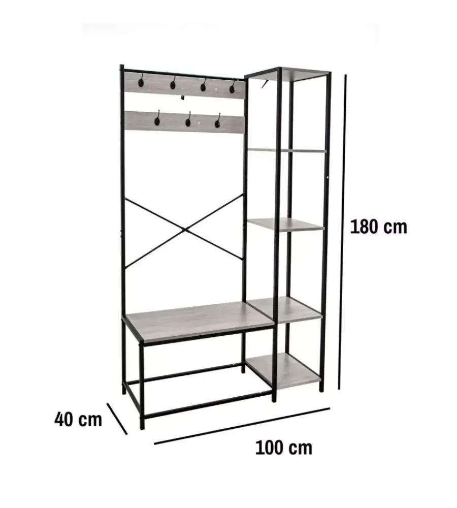 BellaHome Mobili Da Ingresso|Mobile da ingresso "industrial" grigio 110x40x180 cm