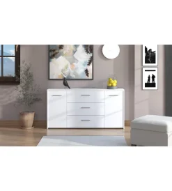 Credenze E Buffet-BellaHome Mobile "girona" 2 ante e 3 cassetti bianco opaco, 158x33x80,5 cm