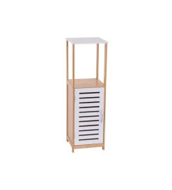 Mobiletti Multiuso|Mobile multiuso con anta bianco e legno in bamboo, 30x30x96 cm