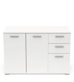 Outlet Mobile multiuso "izzy" in truciolare 3 ante e 2 cassetti bianco opaco, 119,6x41,9x82,4 cm Credenze E Buffet
