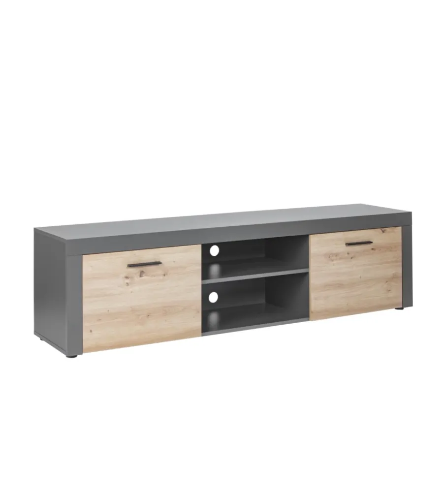 Pareti Soggiorno E Porta Tv- Mobile porta tv 2 ante grigio e quercia, 180x41,6x49 cm