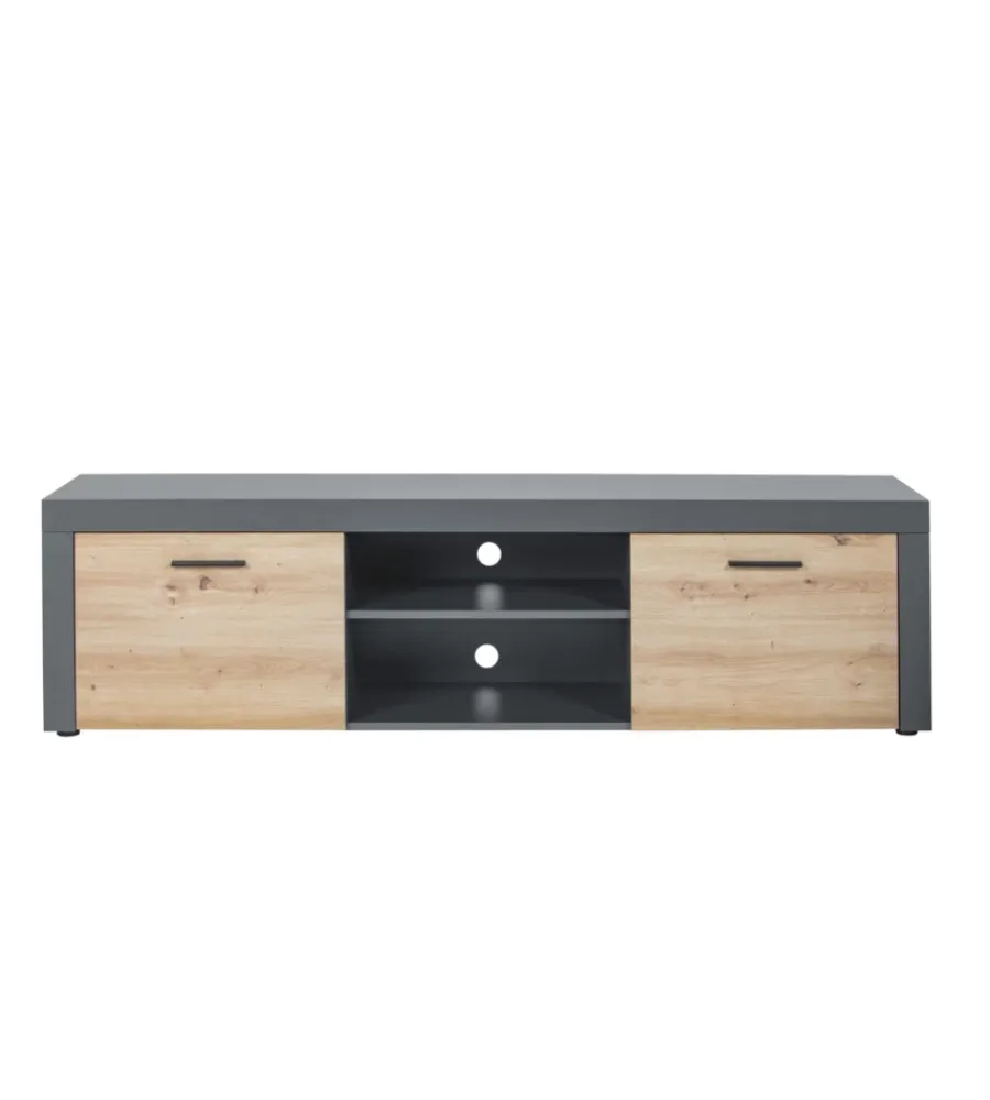 Pareti Soggiorno E Porta Tv- Mobile porta tv 2 ante grigio e quercia, 180x41,6x49 cm
