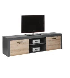 Pareti Soggiorno E Porta Tv- Mobile porta tv 2 ante grigio e quercia, 180x41,6x49 cm