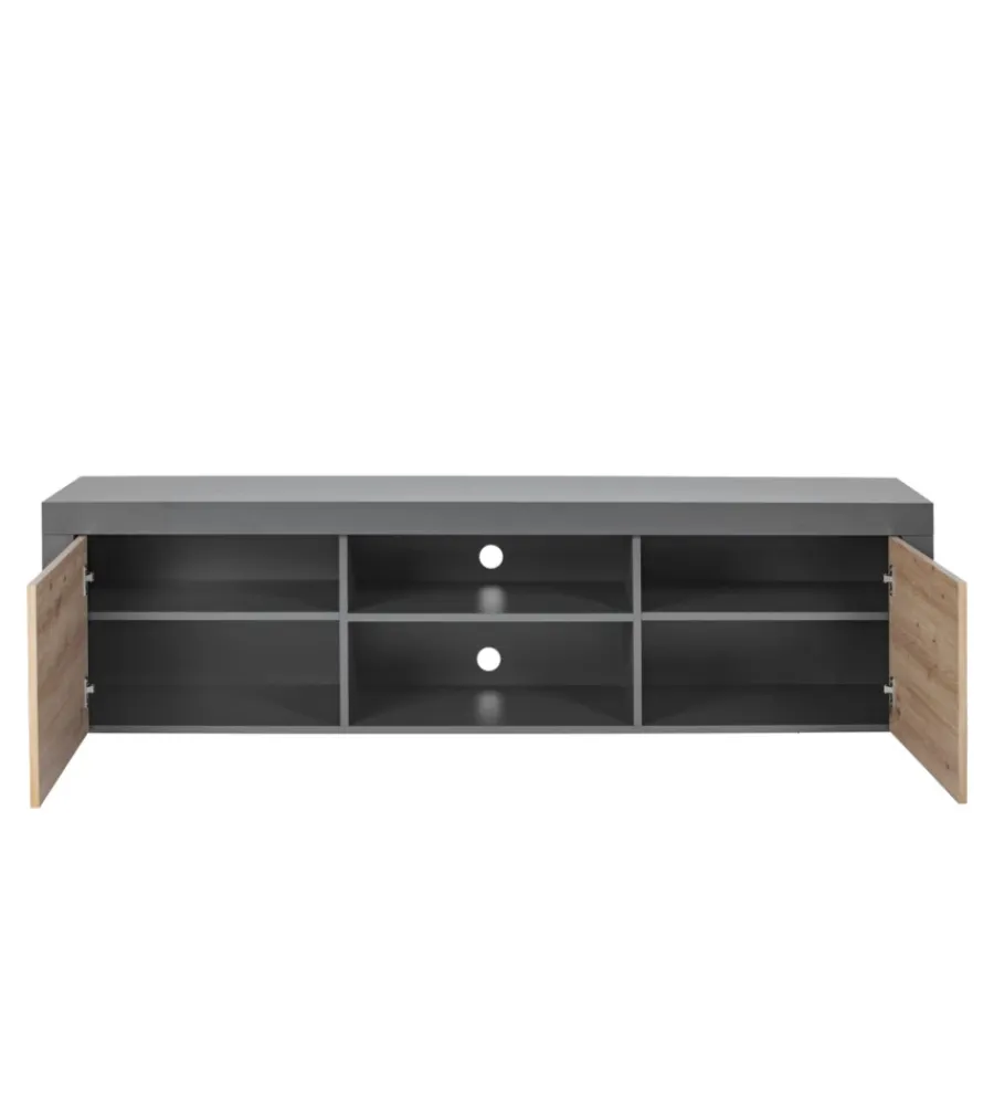 Pareti Soggiorno E Porta Tv- Mobile porta tv 2 ante grigio e quercia, 180x41,6x49 cm