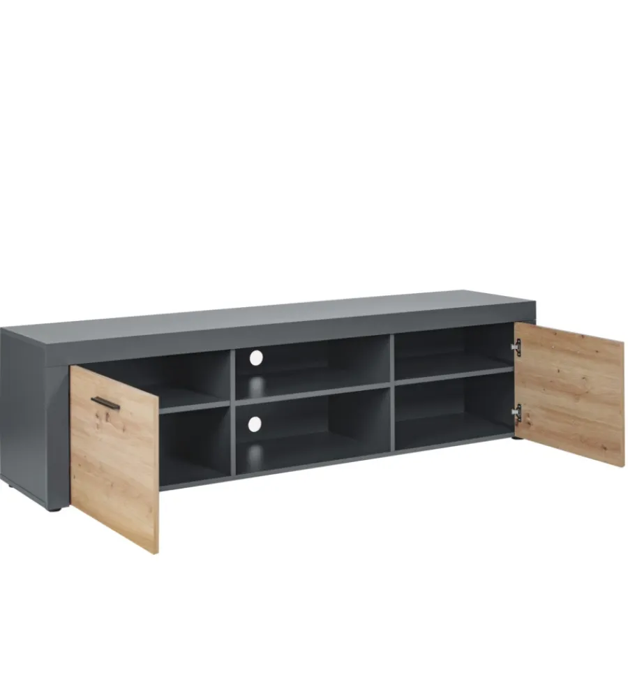 Pareti Soggiorno E Porta Tv- Mobile porta tv 2 ante grigio e quercia, 180x41,6x49 cm