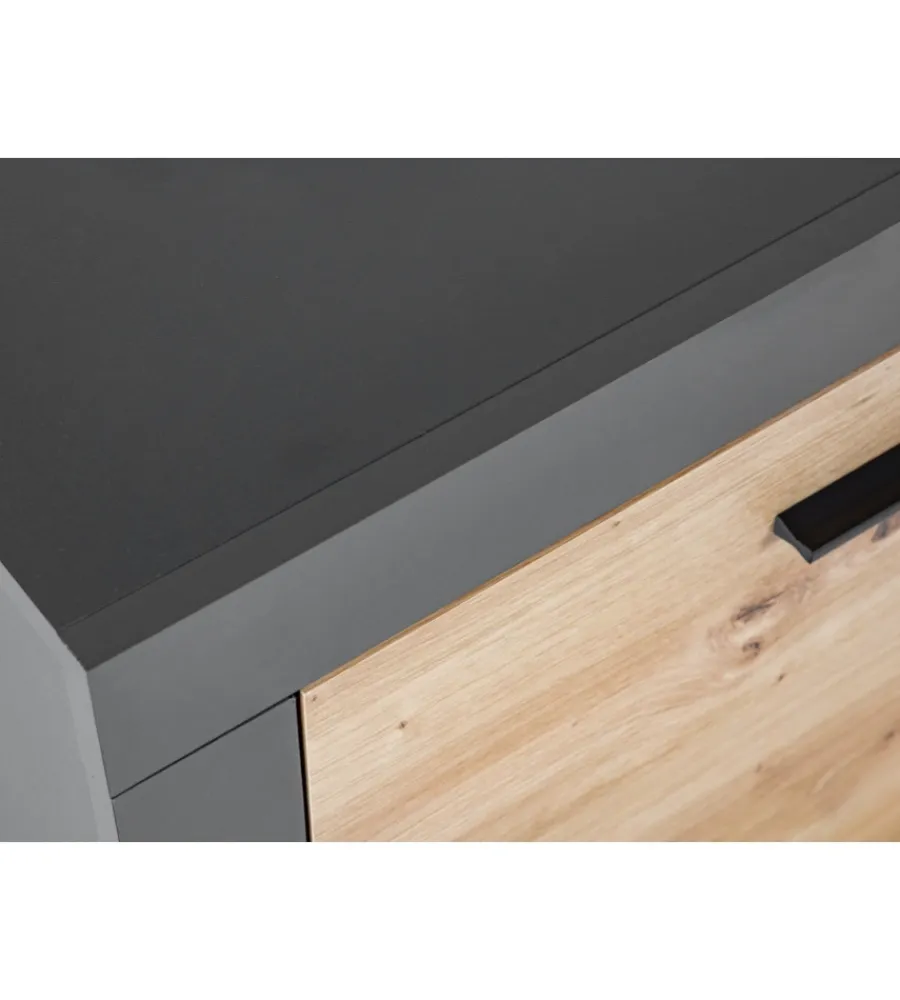Pareti Soggiorno E Porta Tv- Mobile porta tv 2 ante grigio e quercia, 180x41,6x49 cm