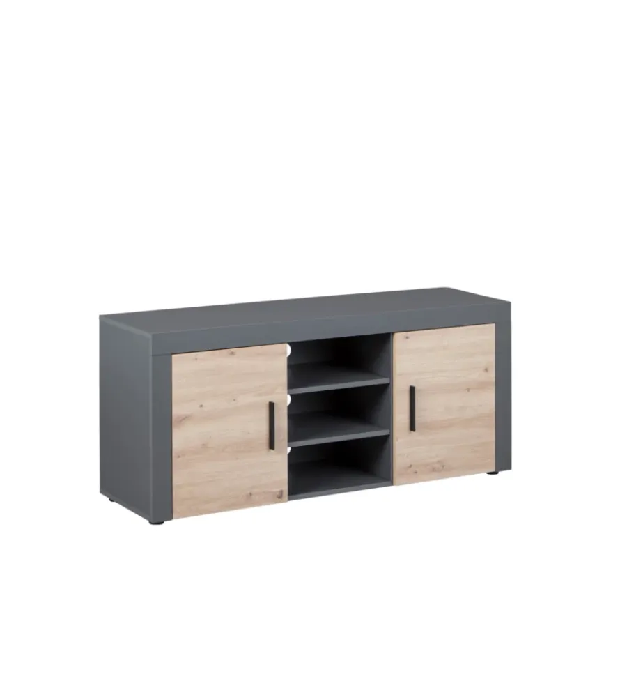 Pareti Soggiorno E Porta Tv- Mobile porta tv grigio e quercia, 134x40x59 cm