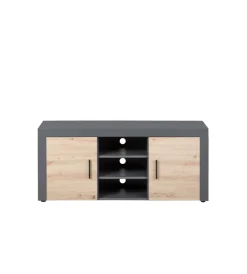 Pareti Soggiorno E Porta Tv- Mobile porta tv grigio e quercia, 134x40x59 cm