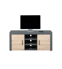 Pareti Soggiorno E Porta Tv- Mobile porta tv grigio e quercia, 134x40x59 cm