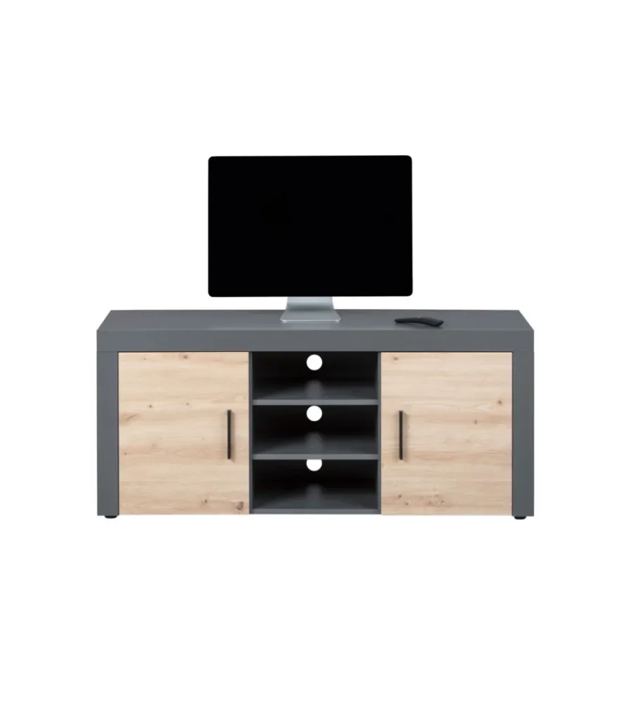 Pareti Soggiorno E Porta Tv- Mobile porta tv grigio e quercia, 134x40x59 cm