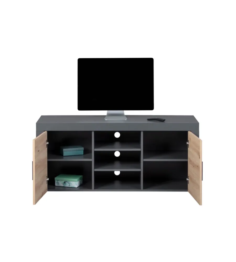 Pareti Soggiorno E Porta Tv- Mobile porta tv grigio e quercia, 134x40x59 cm
