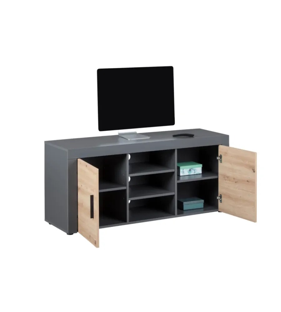 Pareti Soggiorno E Porta Tv- Mobile porta tv grigio e quercia, 134x40x59 cm