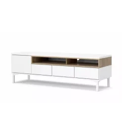 Pareti Soggiorno E Porta Tv|Mobile tv bianco e legno con 1 anta e 3 cassetti, 156x48x48 cm