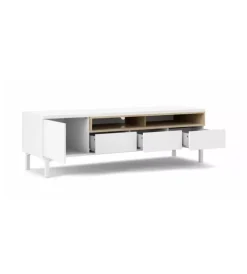 Pareti Soggiorno E Porta Tv|Mobile tv bianco e legno con 1 anta e 3 cassetti, 156x48x48 cm