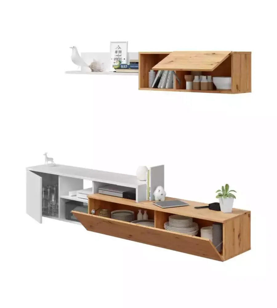Outlet Mobile tv bianco e rovere, 220x40x44 cm Pareti Soggiorno E Porta Tv