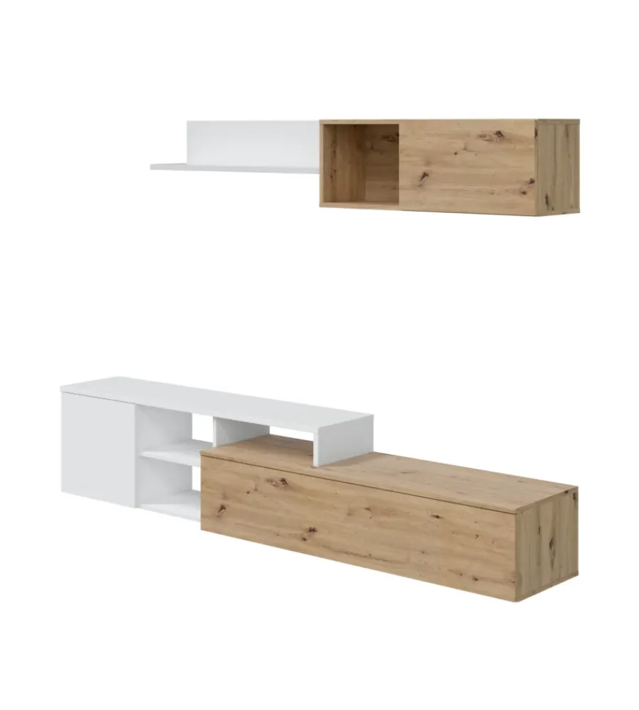 Outlet Mobile tv bianco e rovere, 220x40x44 cm Pareti Soggiorno E Porta Tv