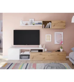 Outlet Mobile tv bianco e rovere, 220x40x44 cm Pareti Soggiorno E Porta Tv