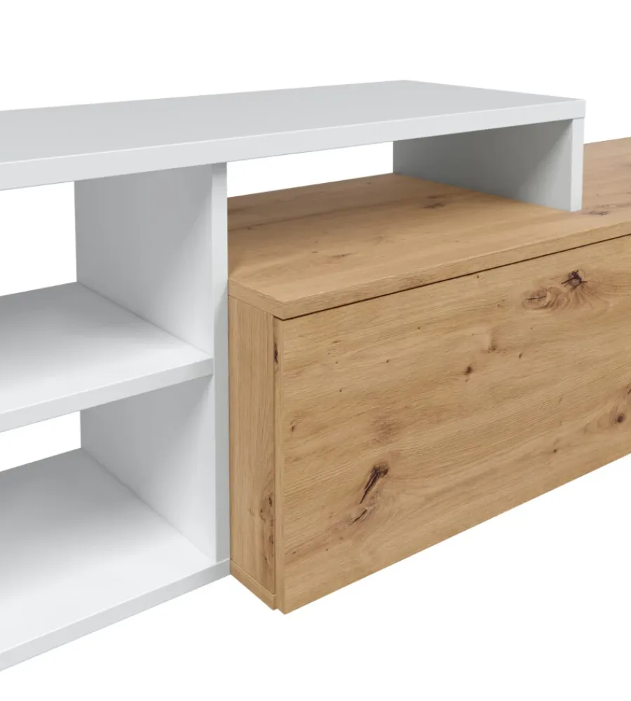 Outlet Mobile tv bianco e rovere, 220x40x44 cm Pareti Soggiorno E Porta Tv