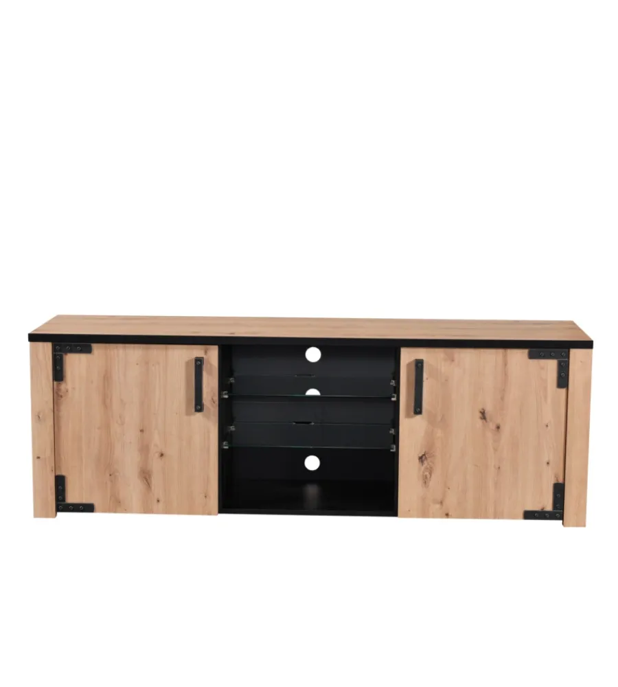 Discount Mobile tv "bilbao" quercia e vetro, 169x40x57,5 cm Pareti Soggiorno E Porta Tv