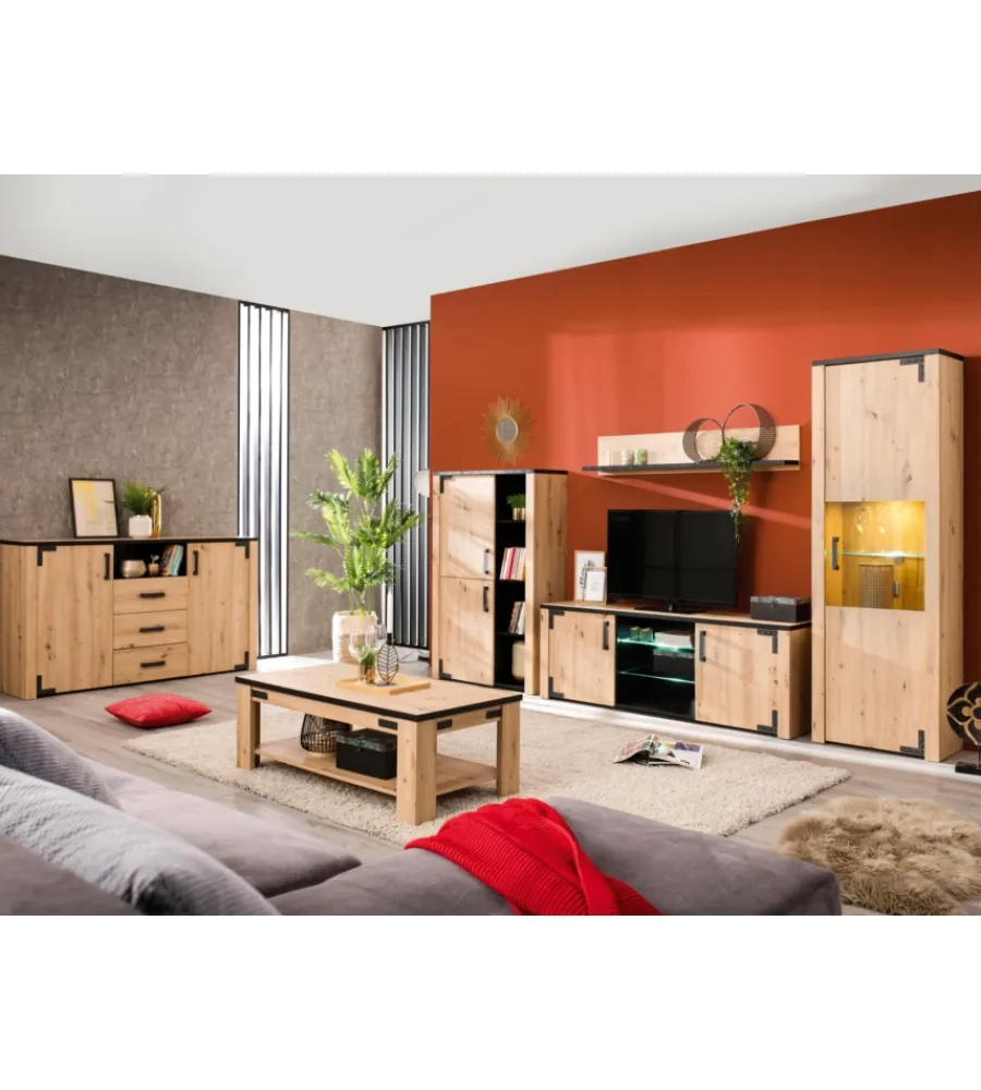 Discount Mobile tv "bilbao" quercia e vetro, 169x40x57,5 cm Pareti Soggiorno E Porta Tv